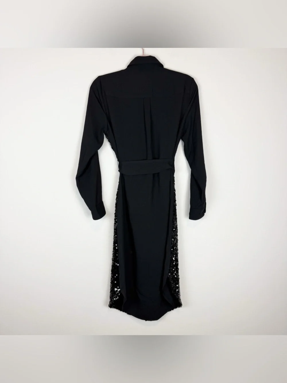 Untuckit Black Sequin Crepe Lexie Shirt Dress Long Sleeve Midi Size 6 - Picture 10 of 11